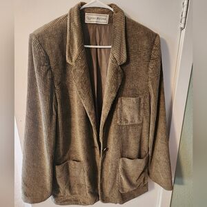 USA Made Vintage Evan Picone Corduroy Blazer Brown Wide Wale Size 14